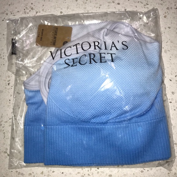 Vs Victorias Secret Pink Seamless Lined Gym Sports Bra Top Hydrangea Blue L - Picture 7 of 7